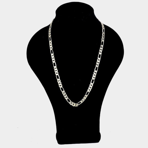 14K Gold Plated Concave Textured Figaro Chain Necklace - Picture 2 of 2